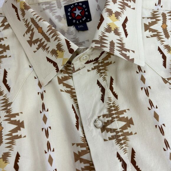 Mens Vintage Panhandle Slim Pearl Snap Western Aztec Shirt Short Sleeve XXL - Picture 13 of 14